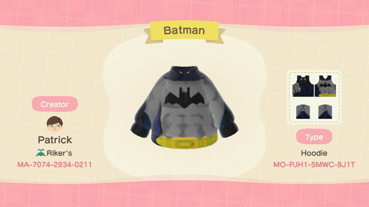 Animal Crossing Design Code: MO-PJH1-5MWC-9J1T Batman