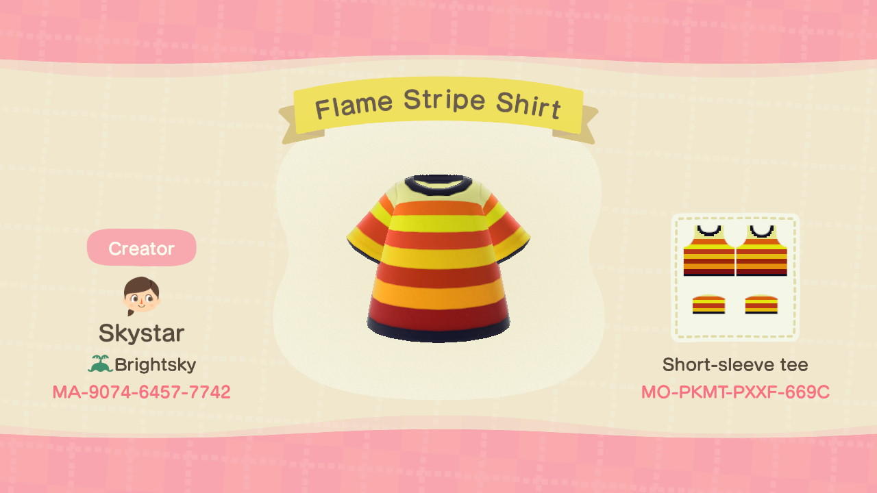 Animal Crossing Design Code: MO-PKMT-PXXF-669C Flame Stripe Shirt