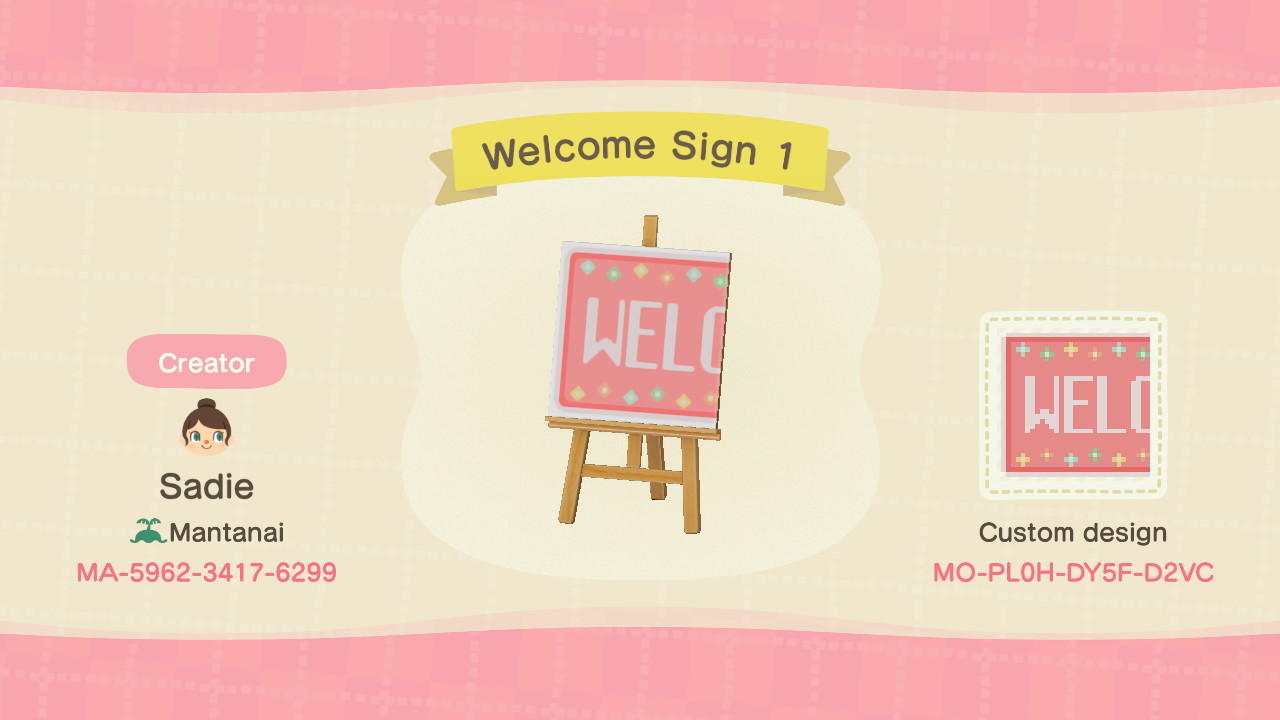 Animal Crossing Design Code: MO-PL0H-DY5F-D2VC Welcome Sign 1