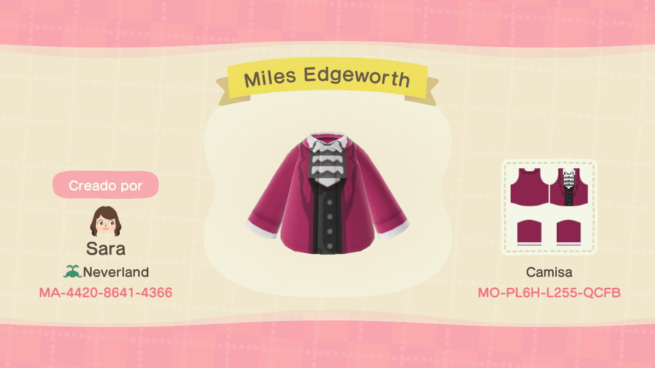 Animal Crossing Design Code: MO-PL6H-L255-QCFB Miles Edgeworth
