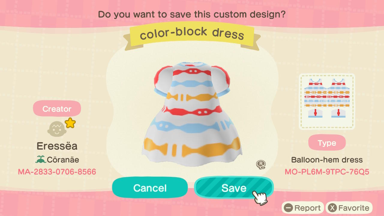 Animal Crossing Design Code: MO-PL6M-9TPC-76Q5 Color-Block Dress