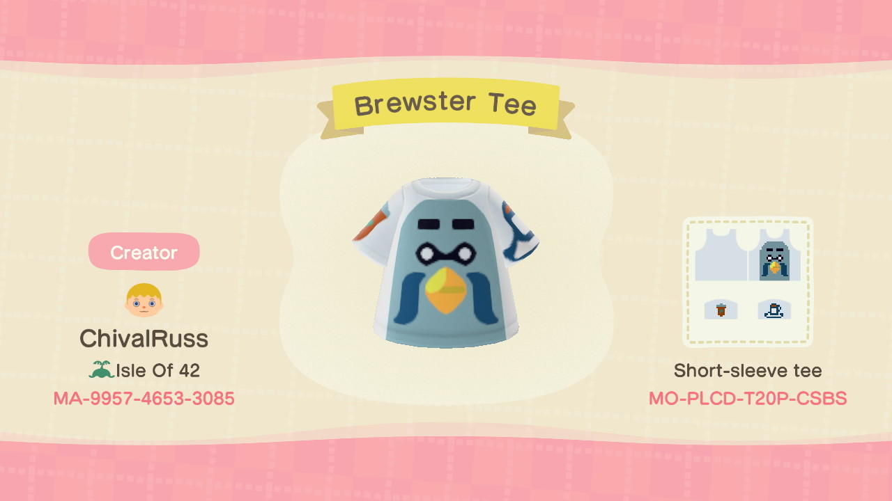 Animal Crossing Design Code: MO-PLCD-T20P-CSBS Brewster Tee
