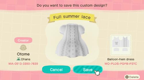 Animal Crossing Design Code: MO-PLD5-PGPB-P3TC Full Summer Lace
