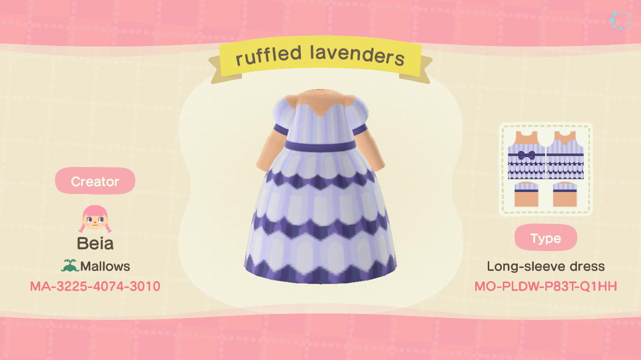 Animal Crossing Design Code: MO-PLDW-P83T-Q1HH Ruffled Lavenders