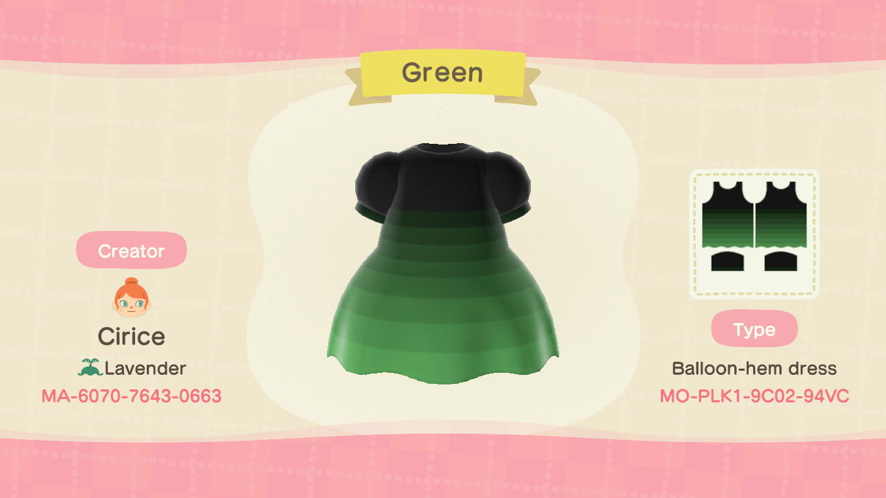 Animal Crossing Design Code: MO-PLK1-9C02-94VC Green
