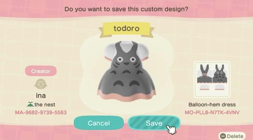 Animal Crossing Design Code: MO-PLL8-N7TK-4VNV todoro