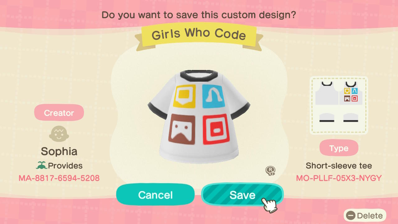Animal Crossing Design Code: MO-PLLF-05X3-NYGY Girls Who Code