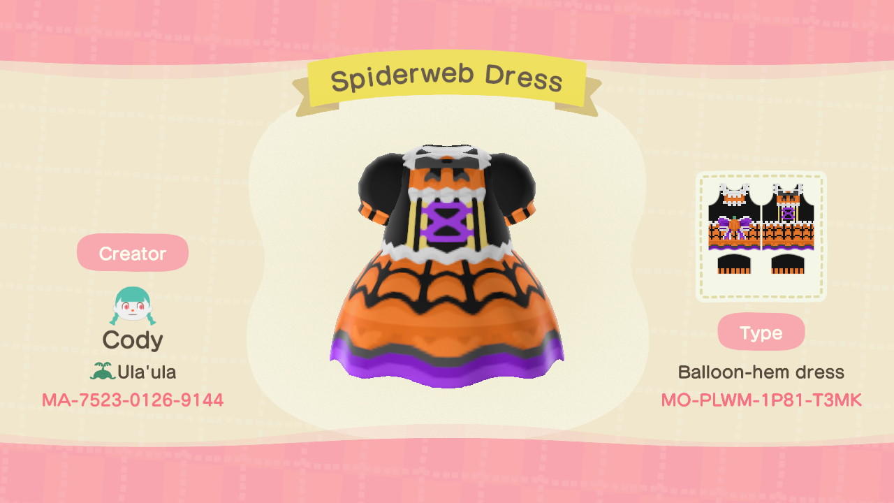 Animal Crossing Design Code: MO-PLWM-1P81-T3MK Spiderweb Dress