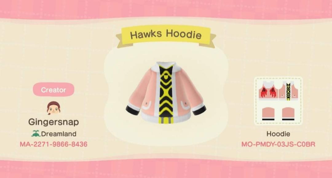 Animal Crossing Design Code: MO-PMDY-03JS-C0BR Hawks Hoodie