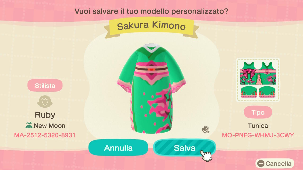 Animal Crossing Design Code: MO-PNFG-WHMJ-3CWY Sakura Kimono