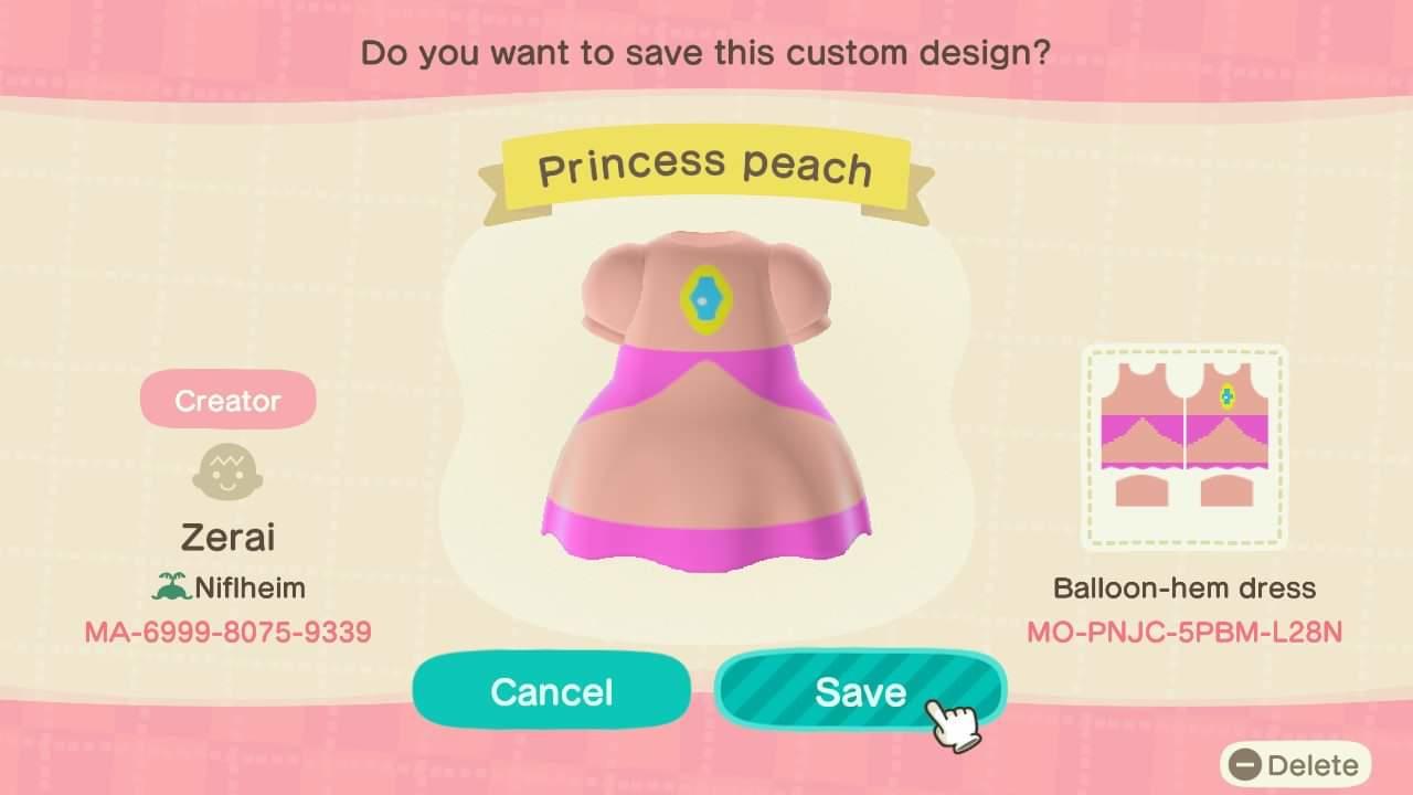 Animal Crossing Design Code: MO-PNJC-5PBM-L28N Princess peach