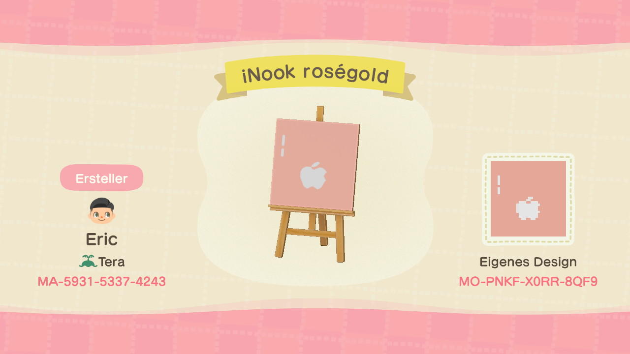 Animal Crossing Design Code: MO-PNKF-X0RR-8QF9 iNook - Roségold