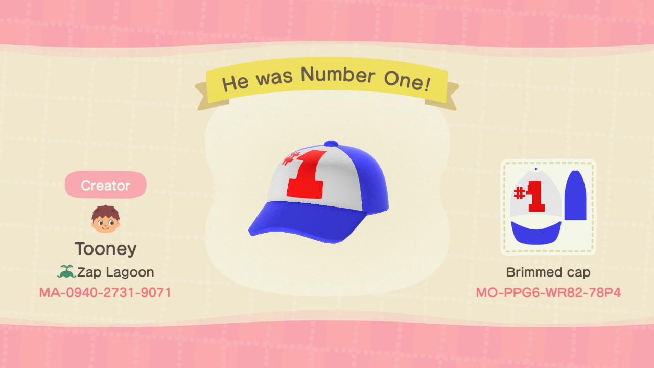 Animal Crossing Design Code: MO-PPG6-WR82-78P4 He was Number One!