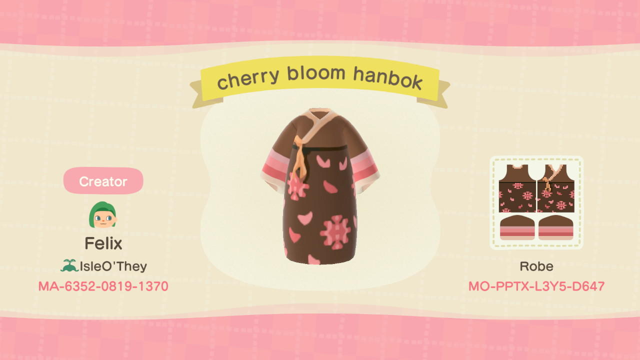 Animal Crossing Design Code: MO-PPTX-L3Y5-D647 cherry bloom hanbok