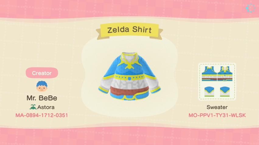 Animal Crossing Design Code: MO-PPV1-TY31-WLSK BOTW Zelda's Top
