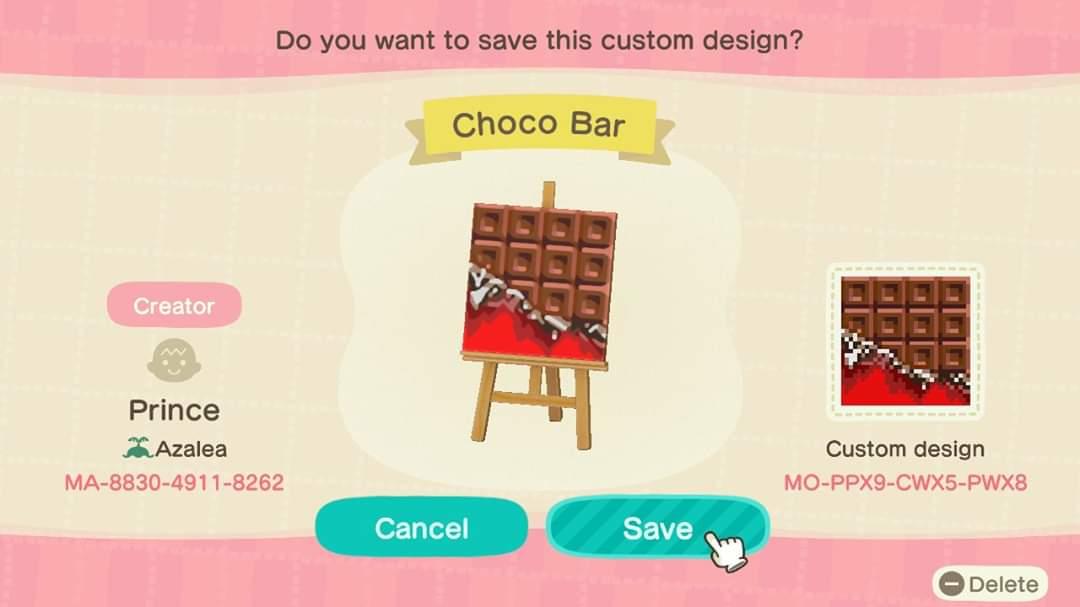 Animal Crossing Design Code: MO-PPX9-CWX5-PWX8 Choco Bar