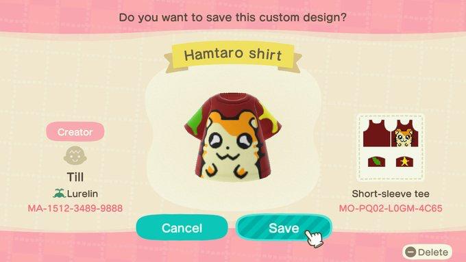 Animal Crossing Design Code: MO-PQ02-L0GM-4C65 Hamtaro shirt