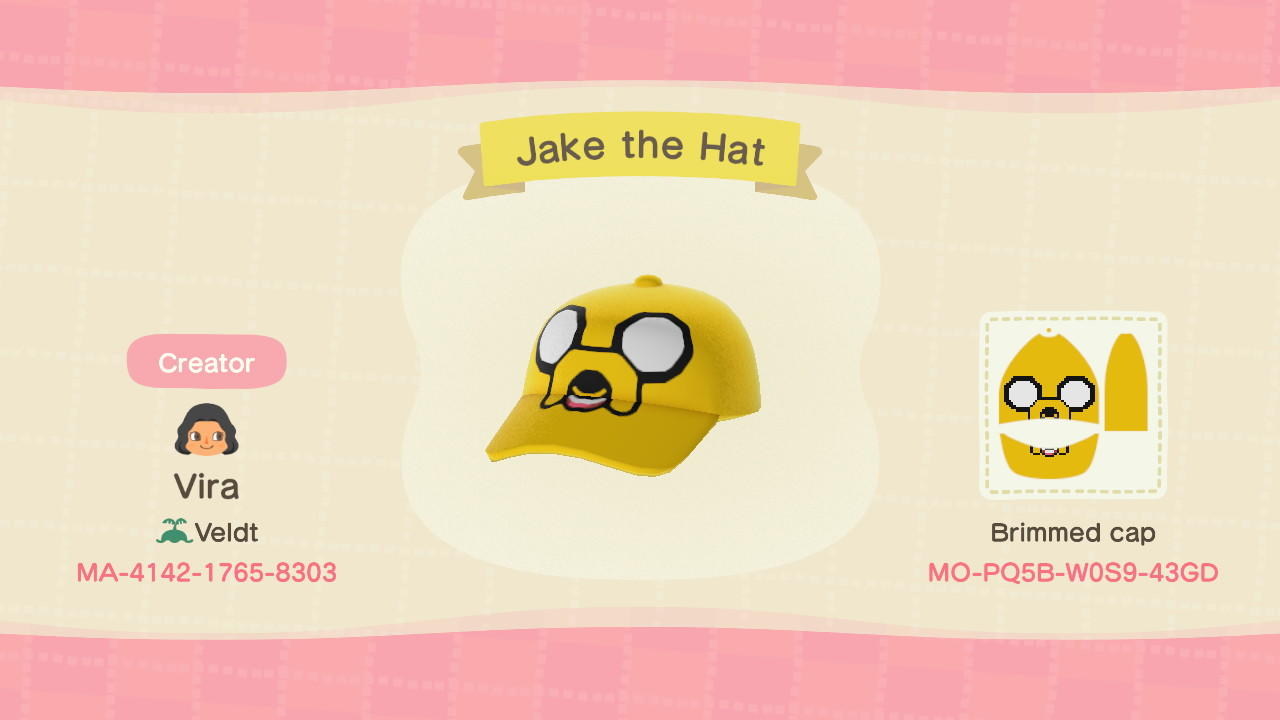 Animal Crossing Design Code: MO-PQ5B-W0S9-43GD Jake the Hat