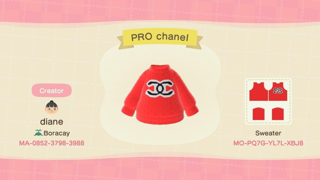 Animal Crossing Design Code: MO-PQ7G-YL7L-XBJ8 red chanel sweater