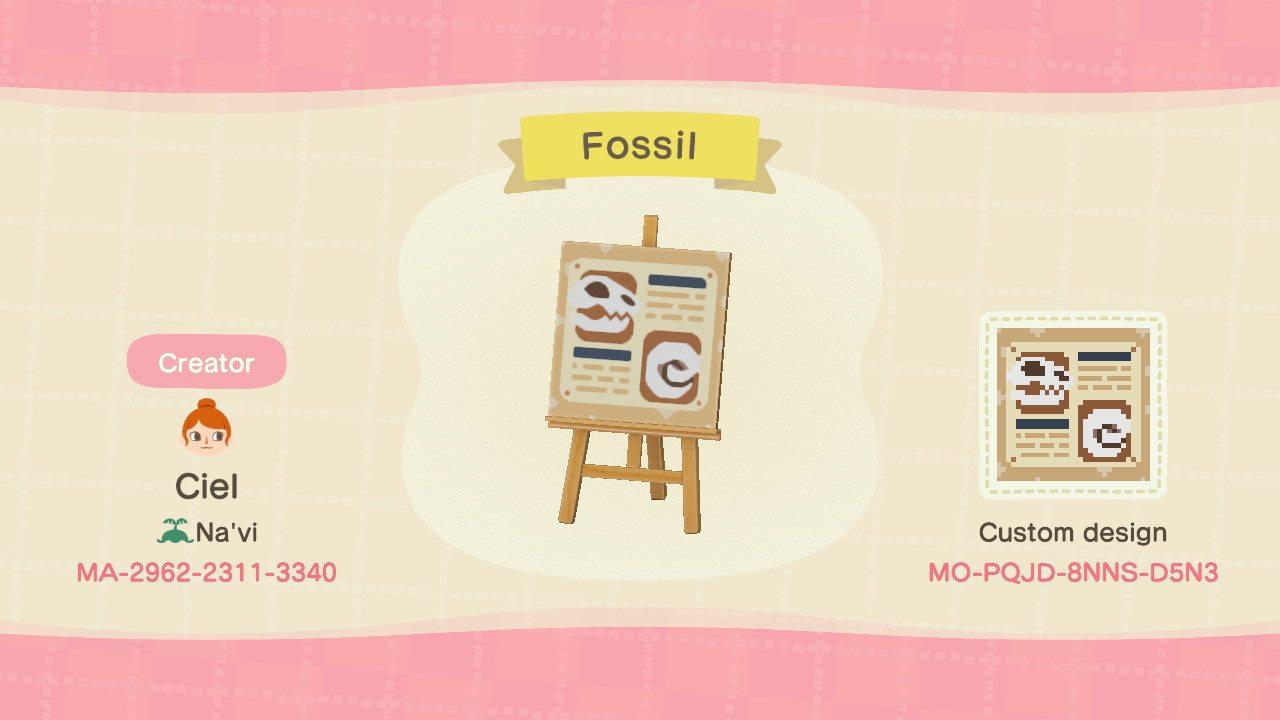 Animal Crossing Design Code: MO-PQJD-8NNS-D5N3 Museum Sign (Fossil)
