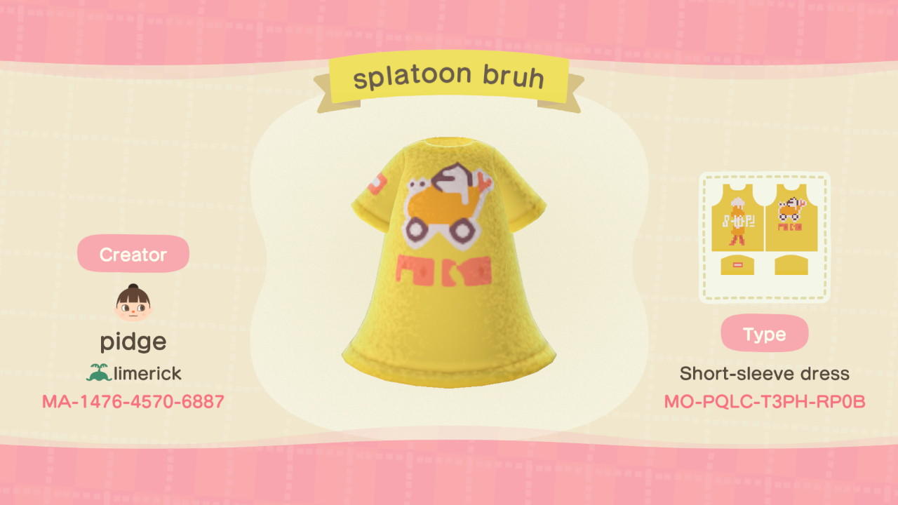 Animal Crossing Design Code: MO-PQLC-T3PH-RP0B splatoon crustwear
