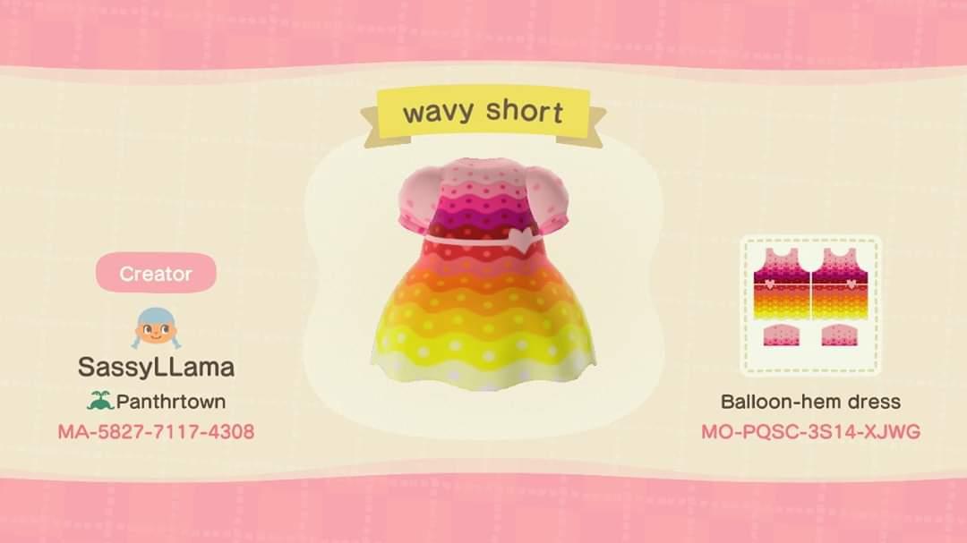 Animal Crossing Design Code: MO-PQSC-3514-XJWG Wavy short pink