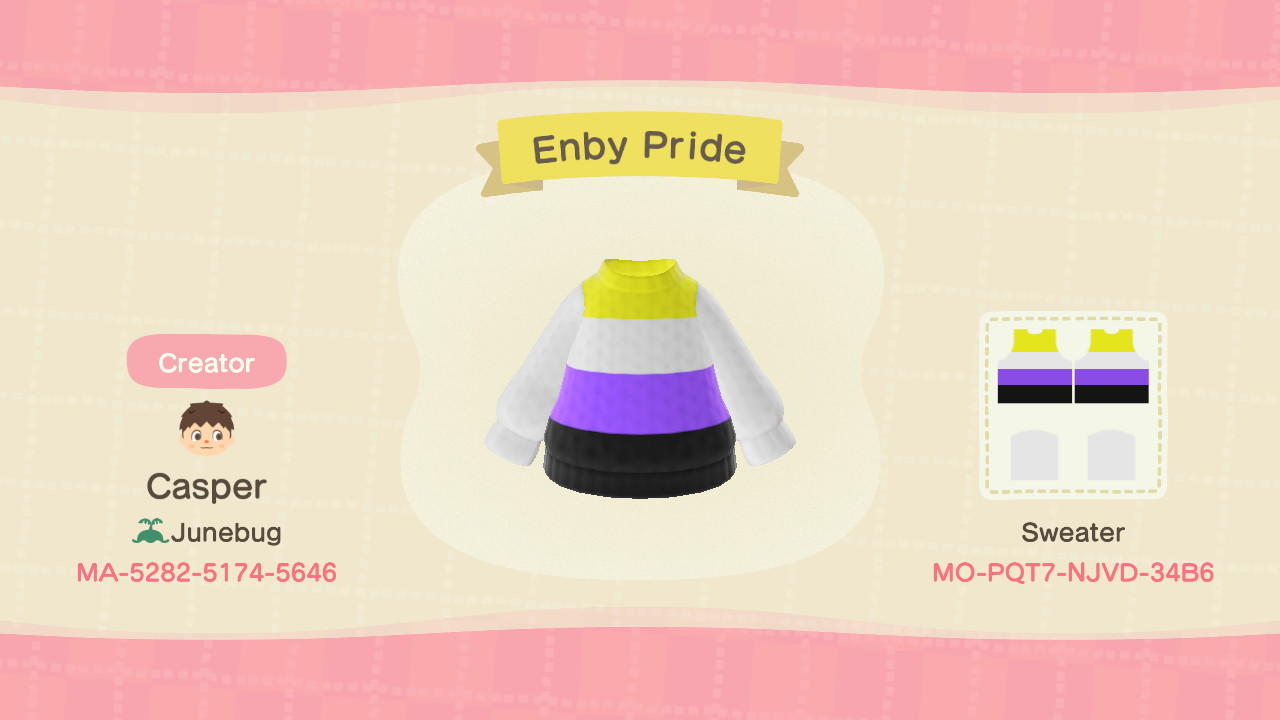 Animal Crossing Design Code: MO-PQT7-NJVD-34B6 Enby Pride