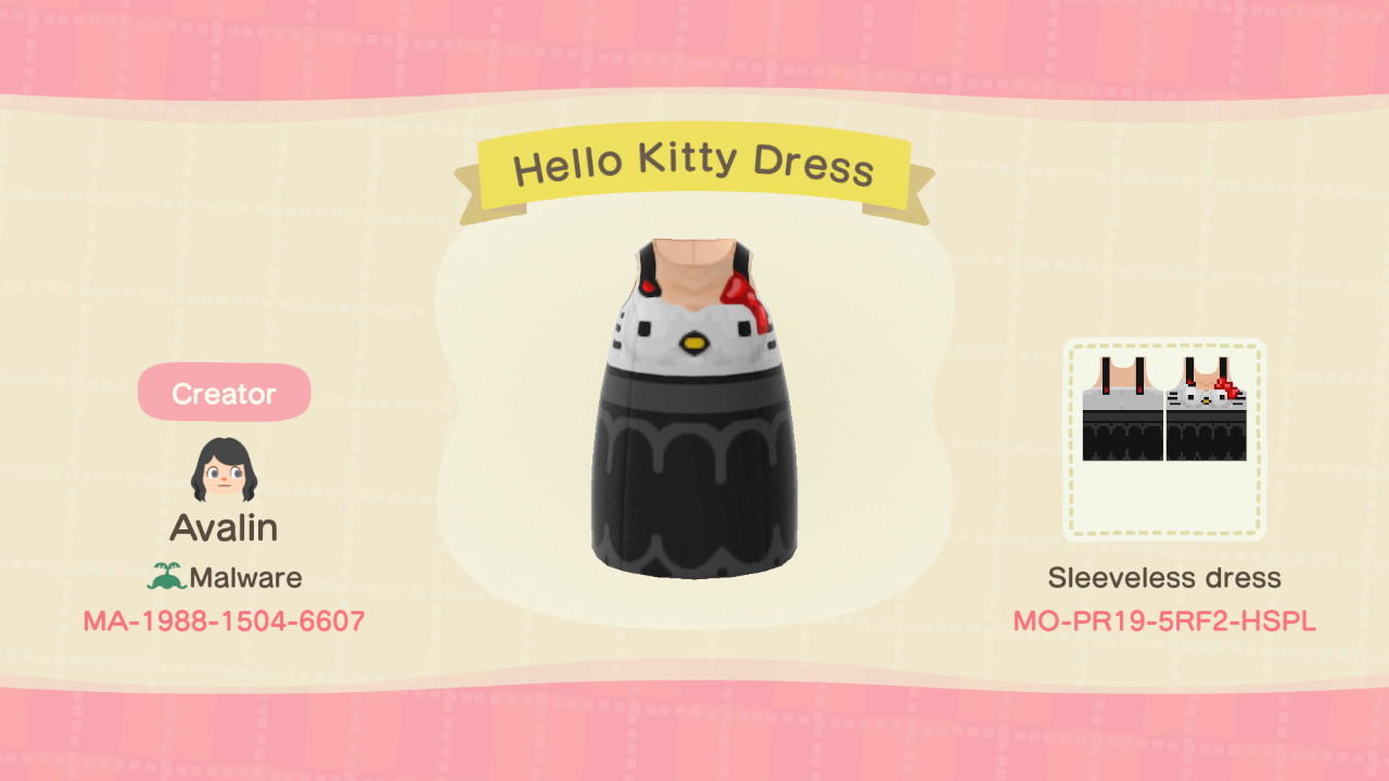 Animal Crossing Design Code: MO-PR19-5RF2-HSPL Hello Kitty Dress