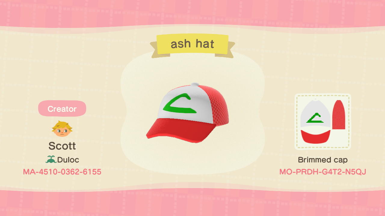 Animal Crossing Design Code: MO-PRDH-G4T2-N5QJ ash hat
