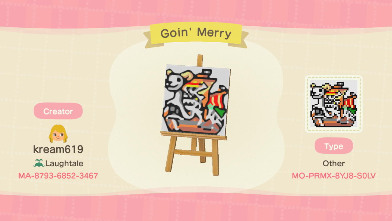 Animal Crossing Design Code: MO-PRMX-8YJ8-S0LV Goin’ Merry