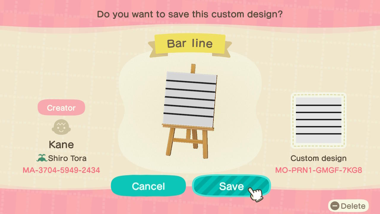 Animal Crossing Design Code: MO-PRN1-GMGF-7KG8 Bar Line