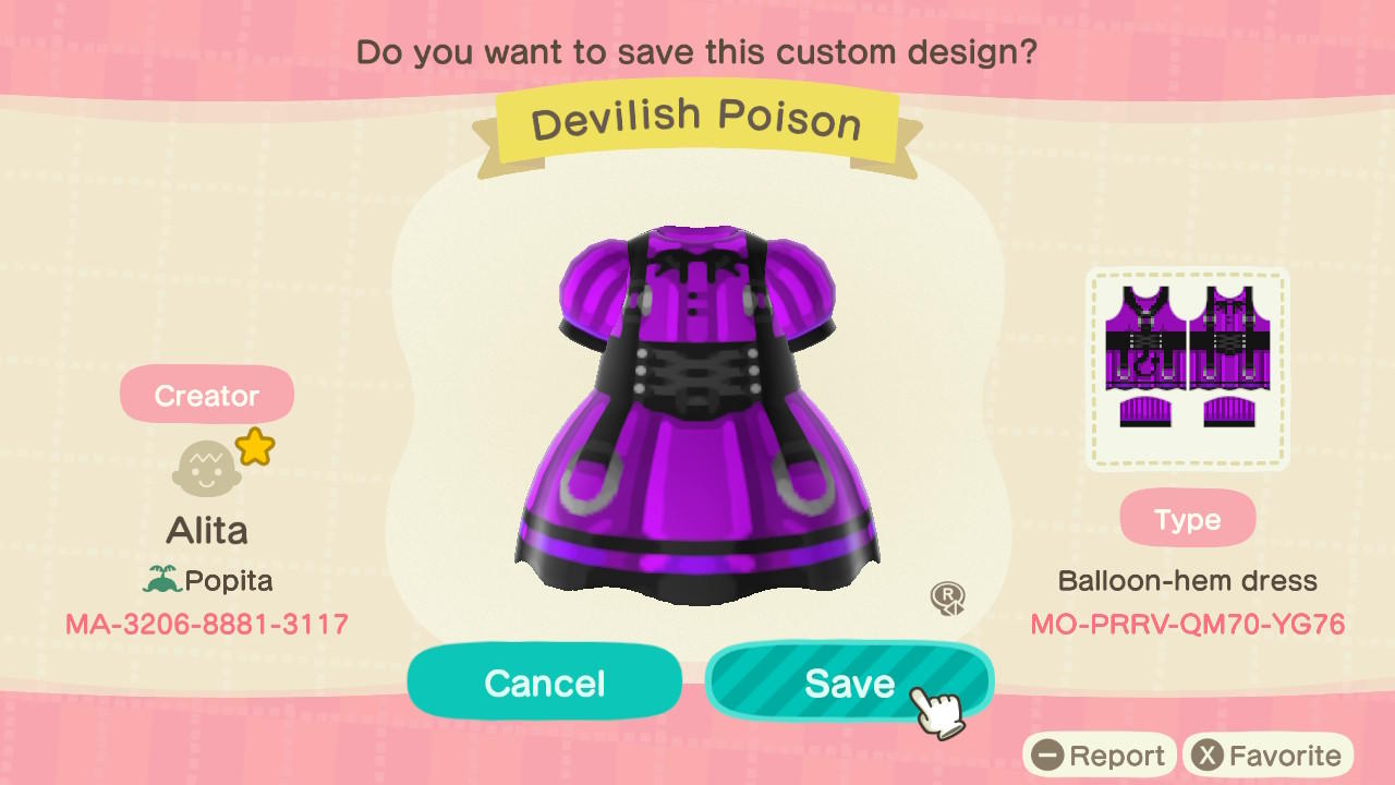 Animal Crossing Design Code: MO-PRRV-QM70-YG76 Devilish Poison