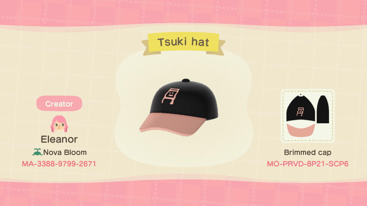 Animal Crossing Design Code: MO-PRVD-8P21-SCP6 Tsuki hat