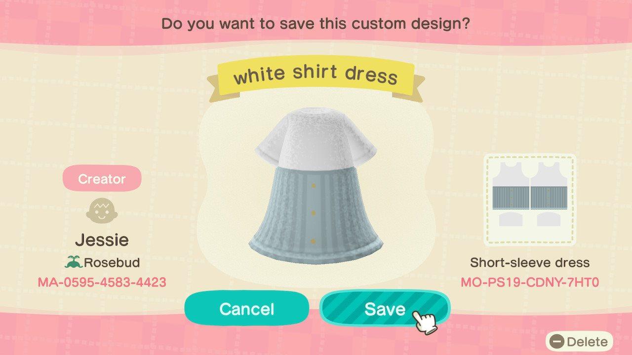 Animal Crossing Design Code: MO-PS19-CDNY-7HT0 white shirt dress