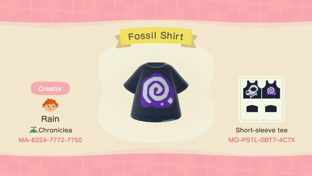 Animal Crossing Design Code: MO-PS1L-0BT7-4C7X Fossil Shirt