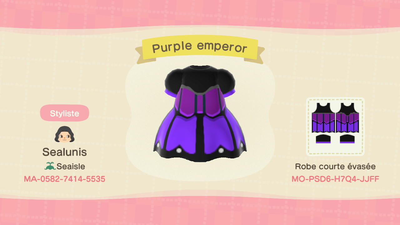 Animal Crossing Design Code: MO-PSD6-H7Q4-JJFF Purple emperor