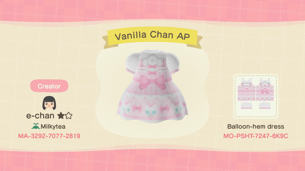 Animal Crossing Design Code: MO-PSHT-7247-6K9C Vanilla Chan lolita