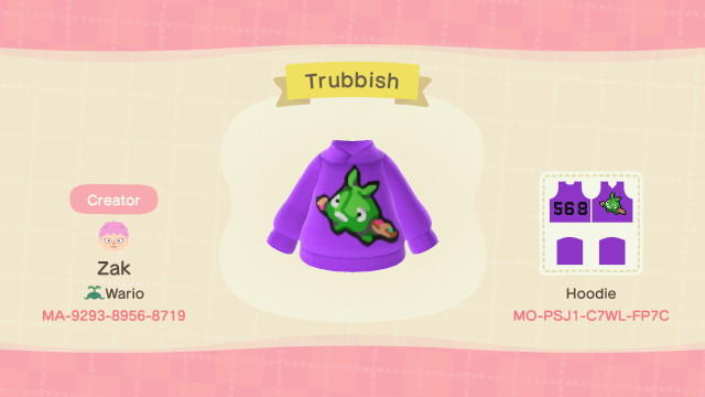 Animal Crossing Design Code: MO-PSJ1-C7WL-FP7C Trubbish