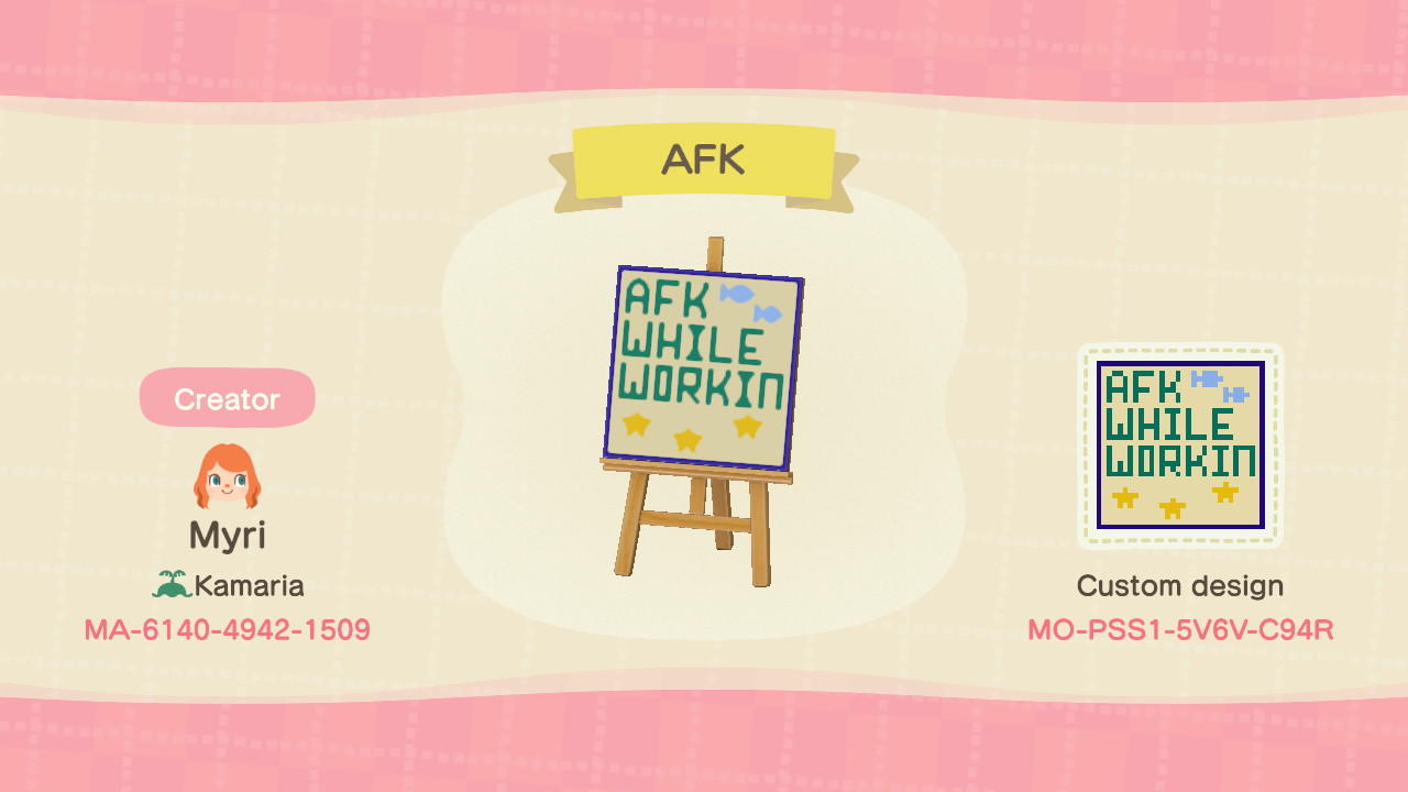 Animal Crossing Design Code: MO-PSS1-5V6V-C94R AFK
