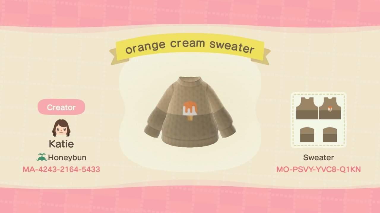 Animal Crossing Design Code: MO-PSVY-YVC8-Q1KN orange cream sweater