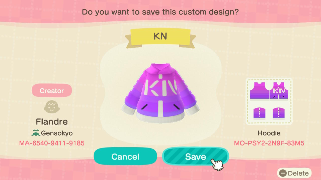 Animal Crossing Design Code: MO-PSY2-2N9F-83M5 KN