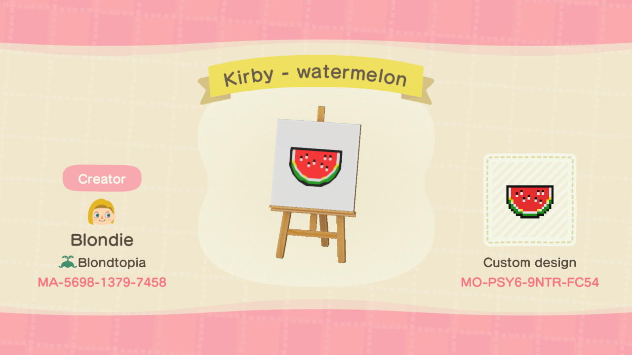 Animal Crossing Design Code: MO-PSY6-9NTR-FC54 Kirby - watermelon
