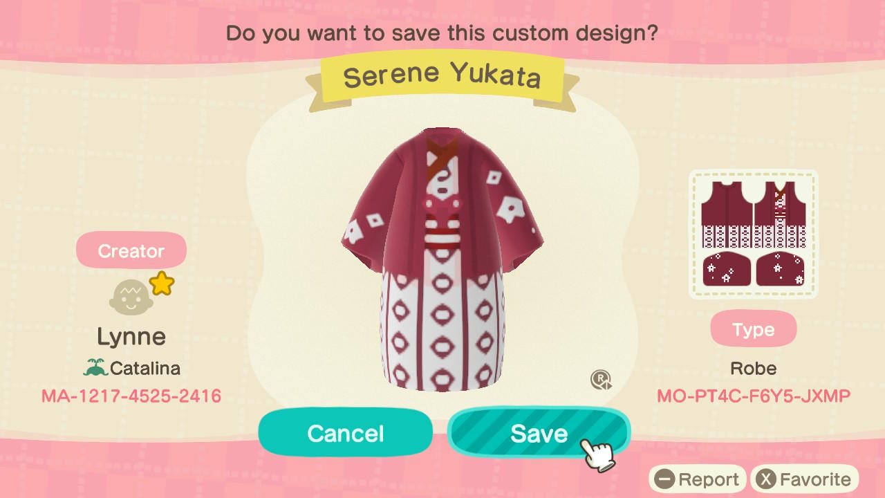 Animal Crossing Design Code: MO-PT4C-F6Y5-JXMP Serene Yukata