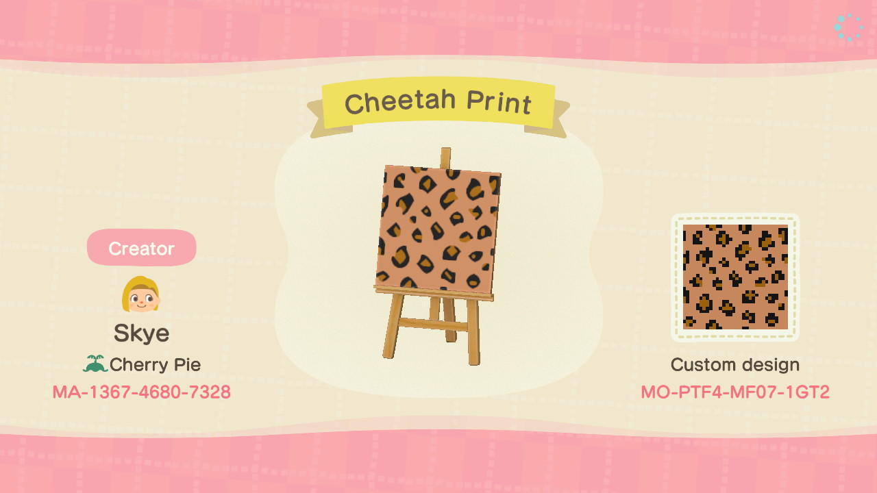 Animal Crossing Design Code: MO-PTF4-MF07-1GT2 Cheetah Print
