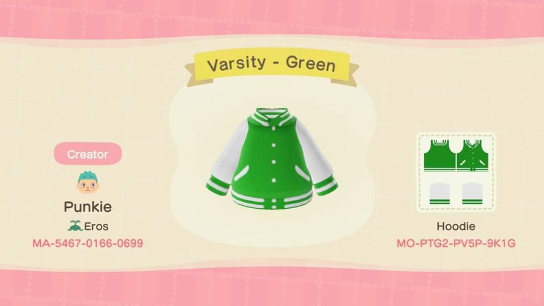 Animal Crossing Design Code: MO-PTG2-PV5P-9K1G Varsity - Green