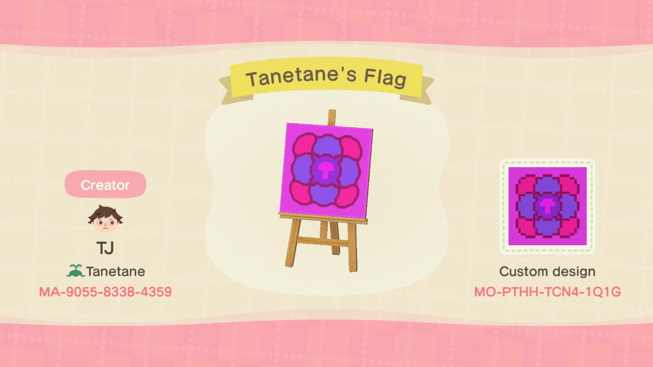 Animal Crossing Design Code: MO-PTHH-TCN4-1Q1G Tanetane&#39;s Flag