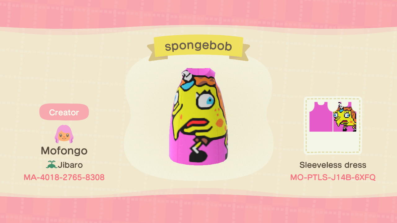 Animal Crossing Design Code: MO-PTLS-J14B-6XFQ Spongebob