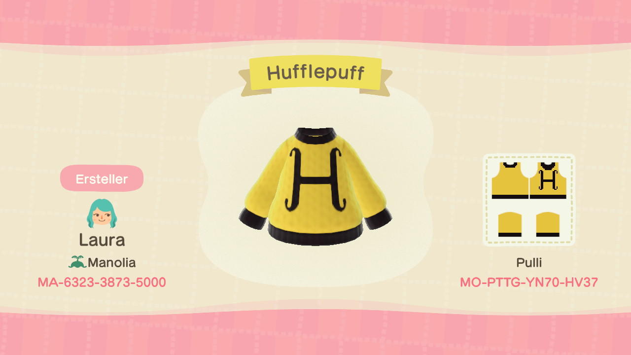 Animal Crossing Design Code: MO-PTTG-YN70-HV37 Hufflepuff