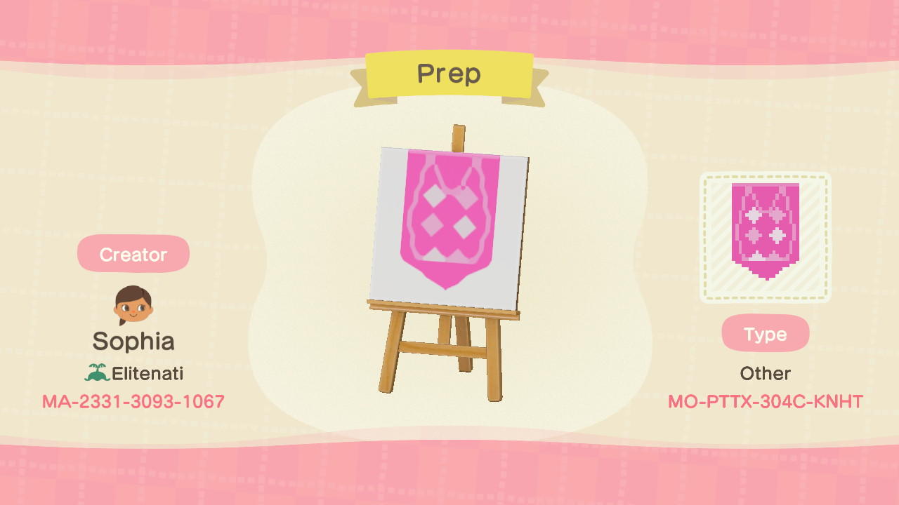 Animal Crossing Design Code: MO-PTTX-304C-KNHT Prep