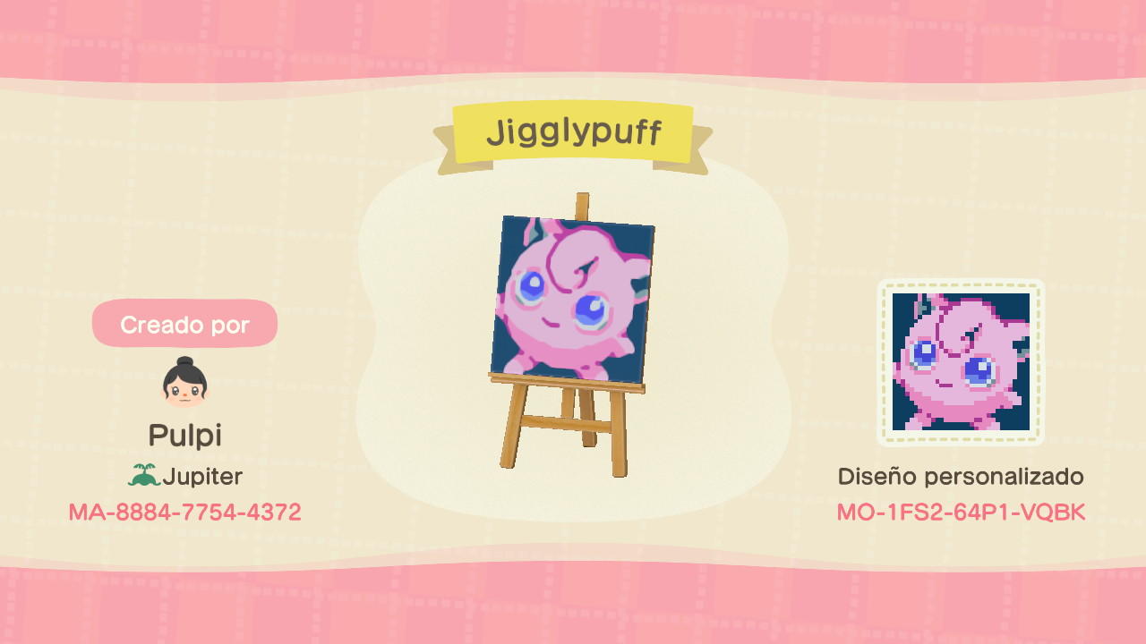 Animal Crossing Design Code: MO-PV9X-XBVG-LD2S Jigglypuff